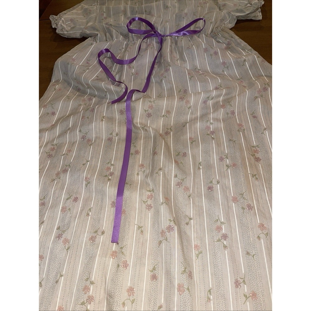 Vintage Long Nightgown Satin Granny Cottagecore Women XXL Flower Detail - Picture 10 of 12